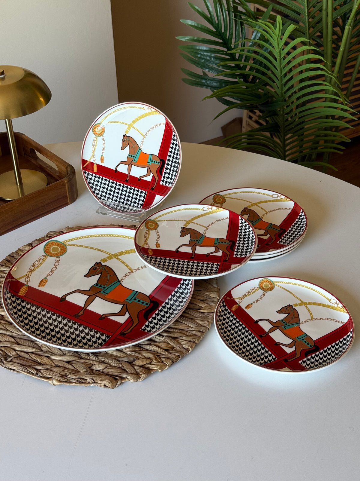Caballo 7 Parça Pasta Servis Seti Porselen Kırmızı