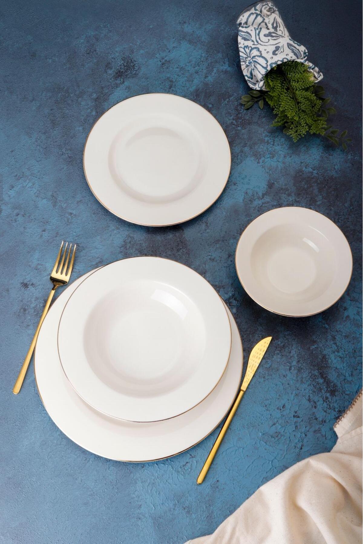Eleanora Altın Yaldız 24 Parça 6 Kişilik Bone China Porselen Yemek Takımı