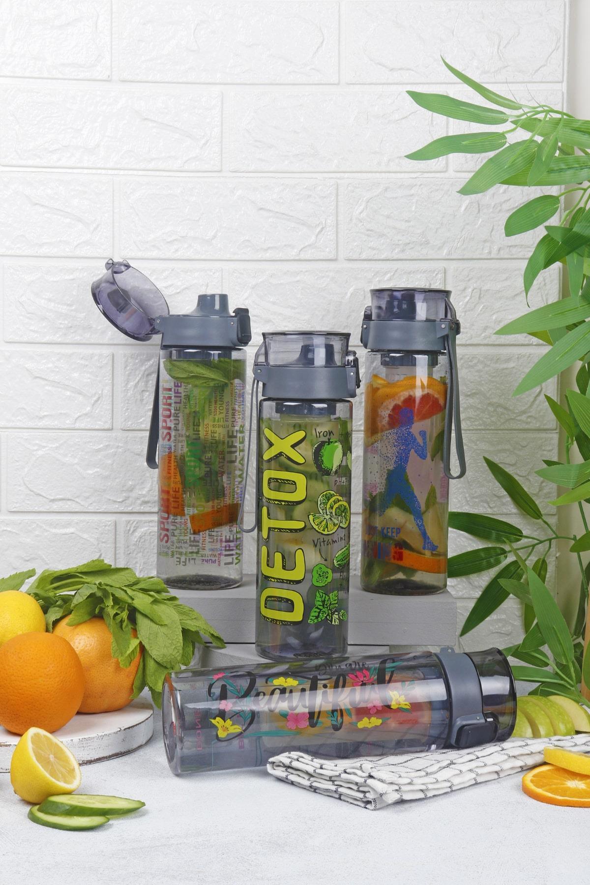 1 Adet Desenli Kilitli Kendiliğinden Süzgeçli Kolay Taşınabilir Detoks Sporcu Diyet Matarası 800 ML