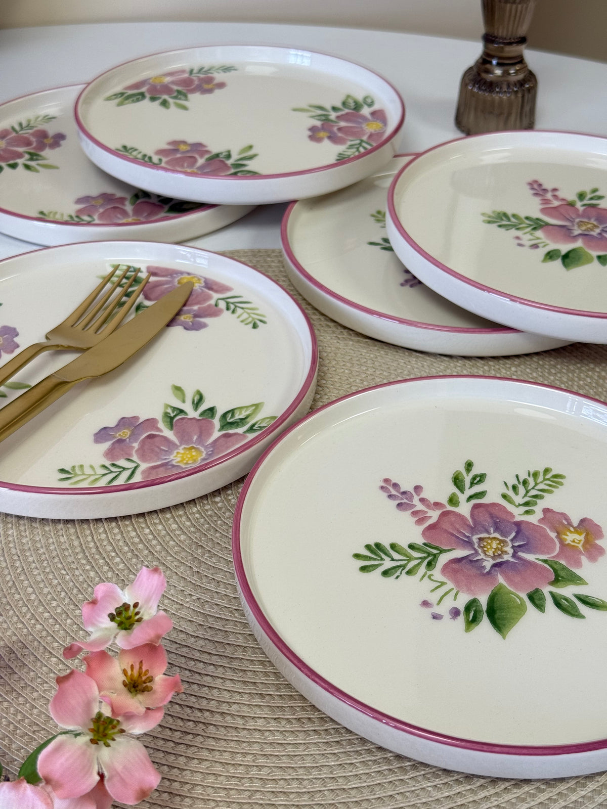 Tokyo Pembe Çiçekli Pasta Tabağı Seti 6 Adet KOD:0019