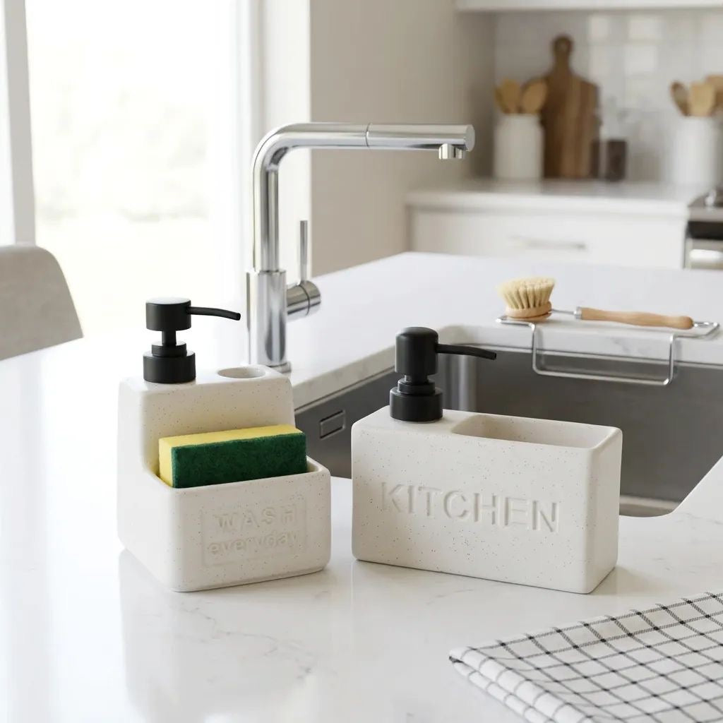 Kitchen Seramik İkili Sıvı Sabunluk Seti Krem KOD:8018–17