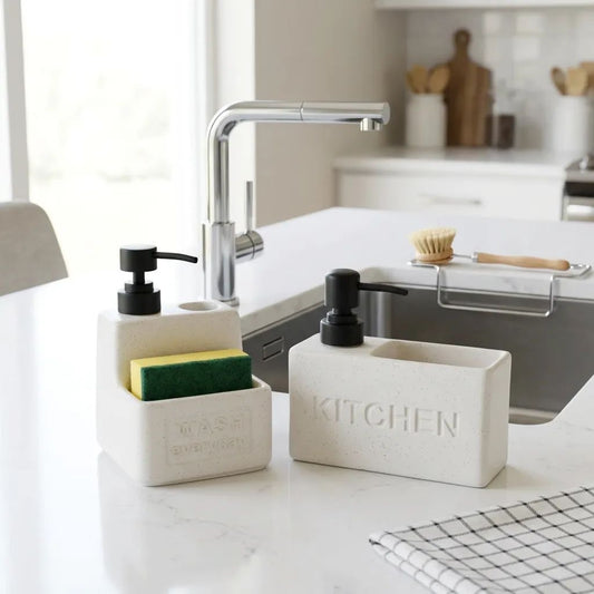 Kitchen Seramik İkili Sıvı Sabunluk Seti Krem KOD:8018–17
