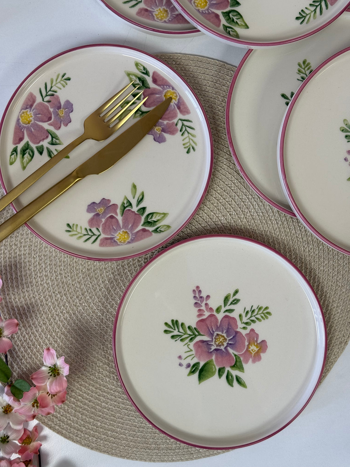 Tokyo Pembe Çiçekli Pasta Tabağı Seti 6 Adet KOD:0019