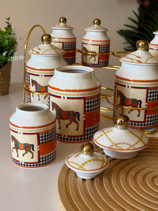 Caballo 8 Parça Standlı Porselen Baharatlık Seti Turunçu KOD:6892