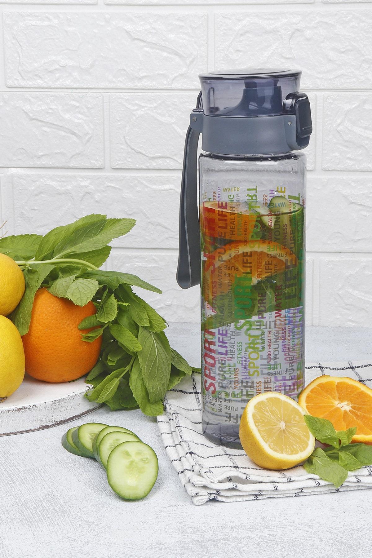 1 Adet Desenli Kilitli Kendiliğinden Süzgeçli Kolay Taşınabilir Detoks Sporcu Diyet Matarası 800 ML