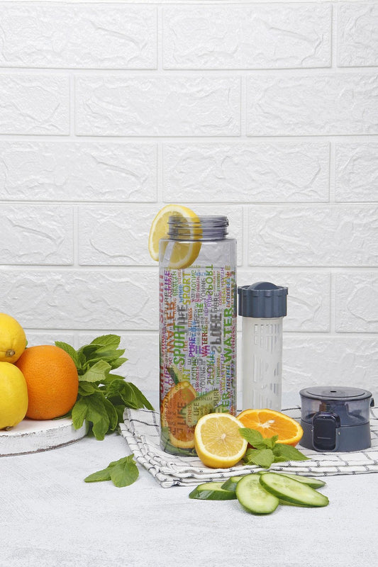1 Adet Desenli Kilitli Kendiliğinden Süzgeçli Kolay Taşınabilir Detoks Sporcu Diyet Matarası 800 ML - Renkli