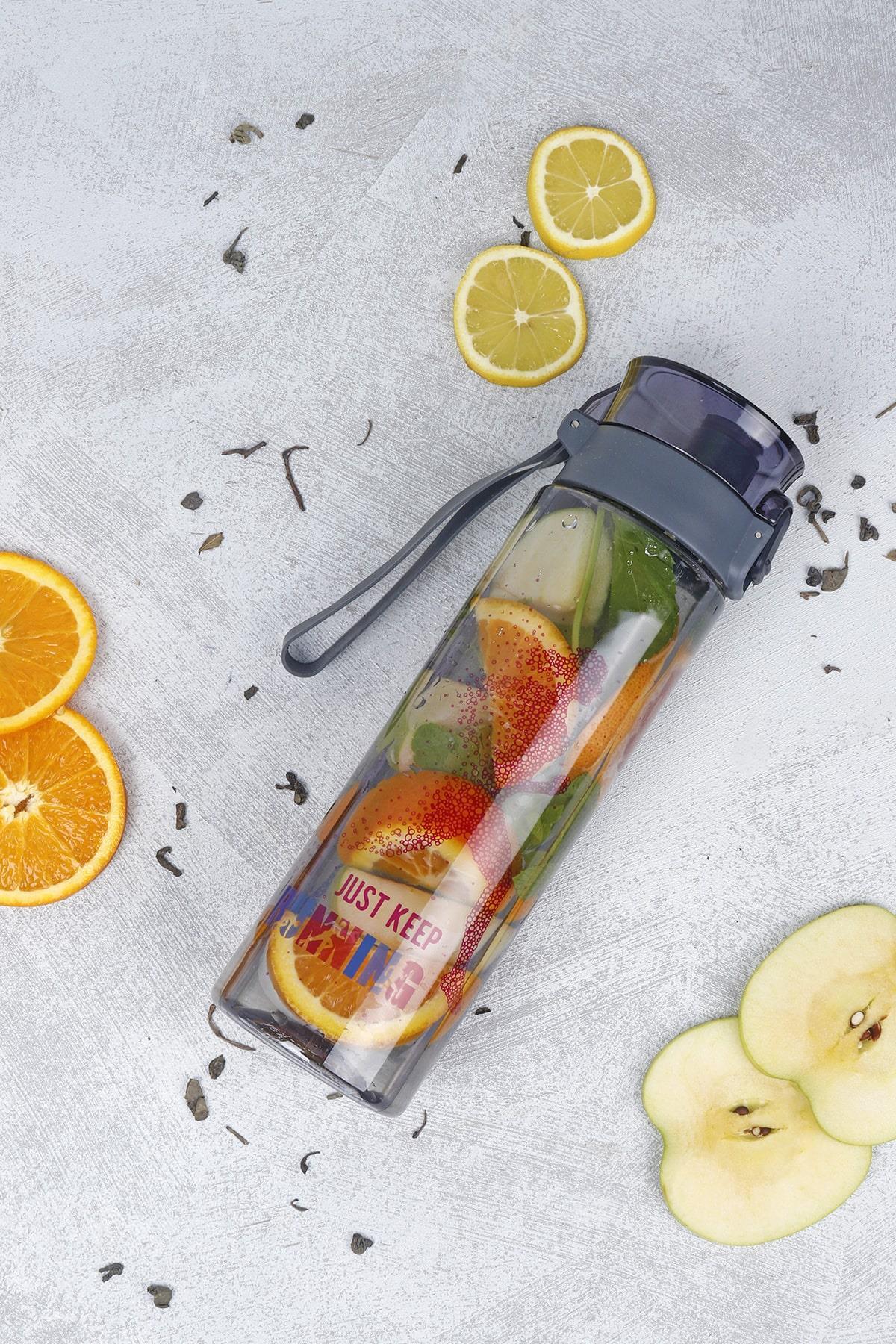 1 Adet Desenli Kilitli Kendiliğinden Süzgeçli Kolay Taşınabilir Detoks Sporcu Diyet Matarası 800 ML