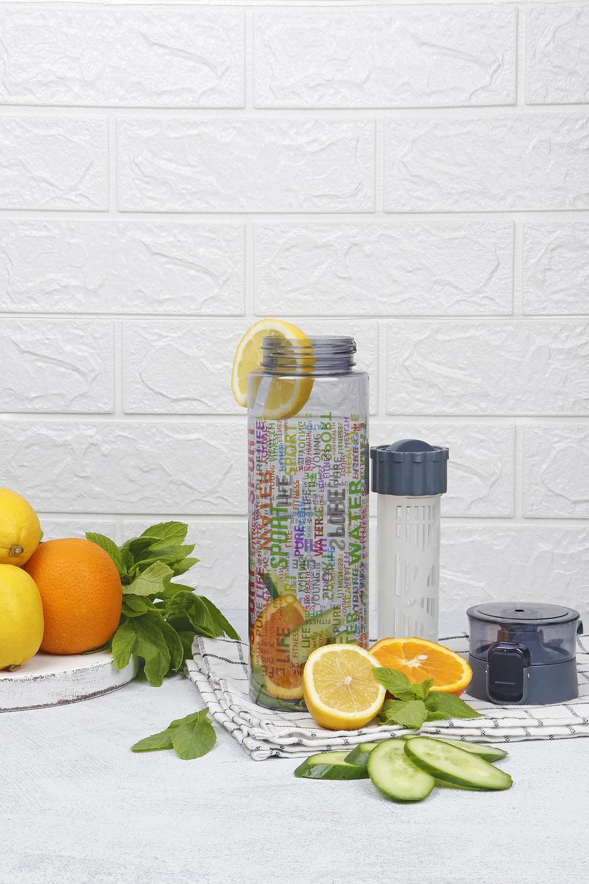 1 Adet Desenli Kilitli Kendiliğinden Süzgeçli Kolay Taşınabilir Detoks Sporcu Diyet Matarası 800 ML