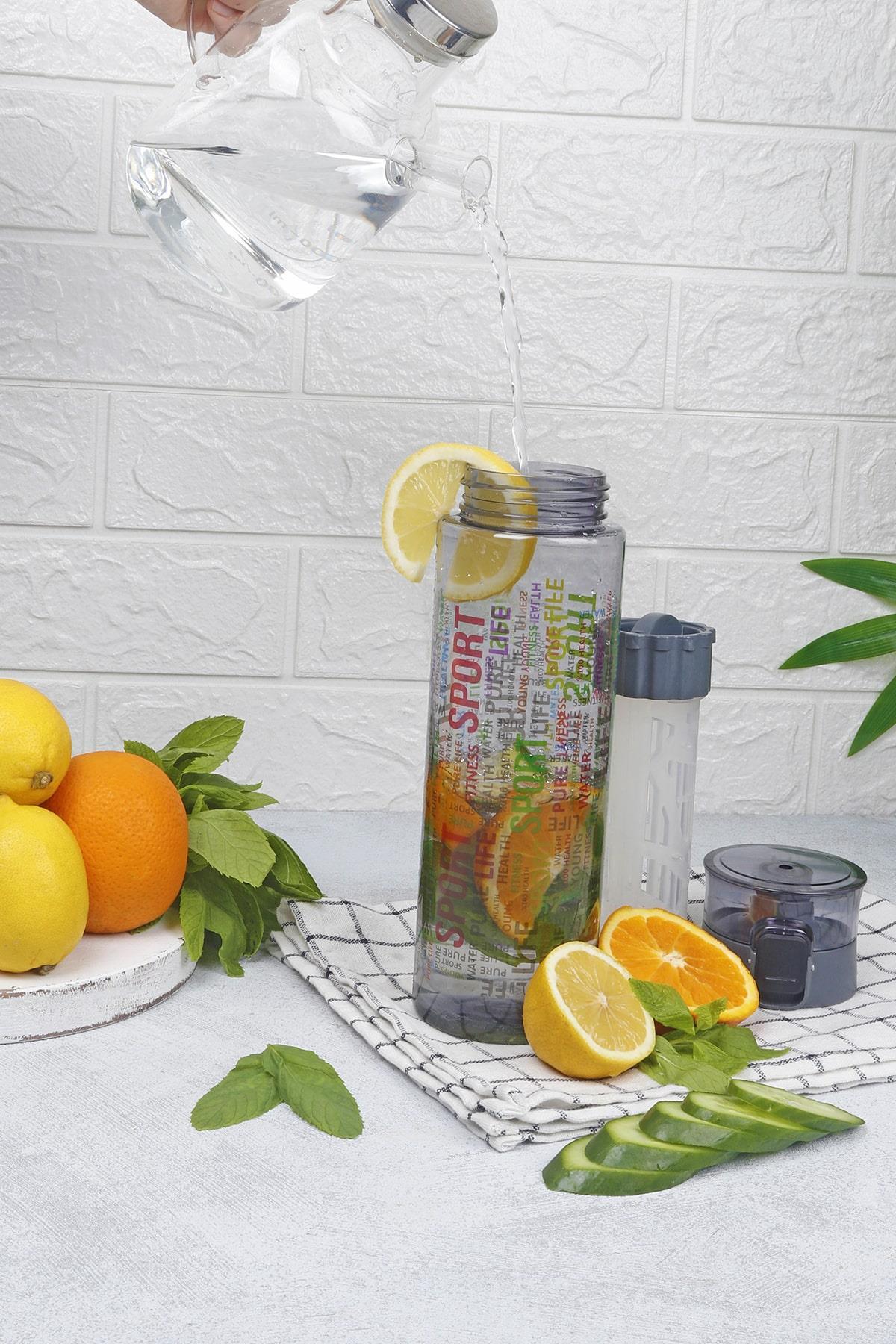 1 Adet Desenli Kilitli Kendiliğinden Süzgeçli Kolay Taşınabilir Detoks Sporcu Diyet Matarası 800 ML