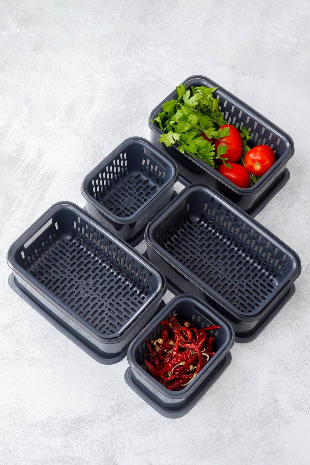 15 Parça Fresh Antrasit Süzgeçli Buzdolabı Saklama Seti