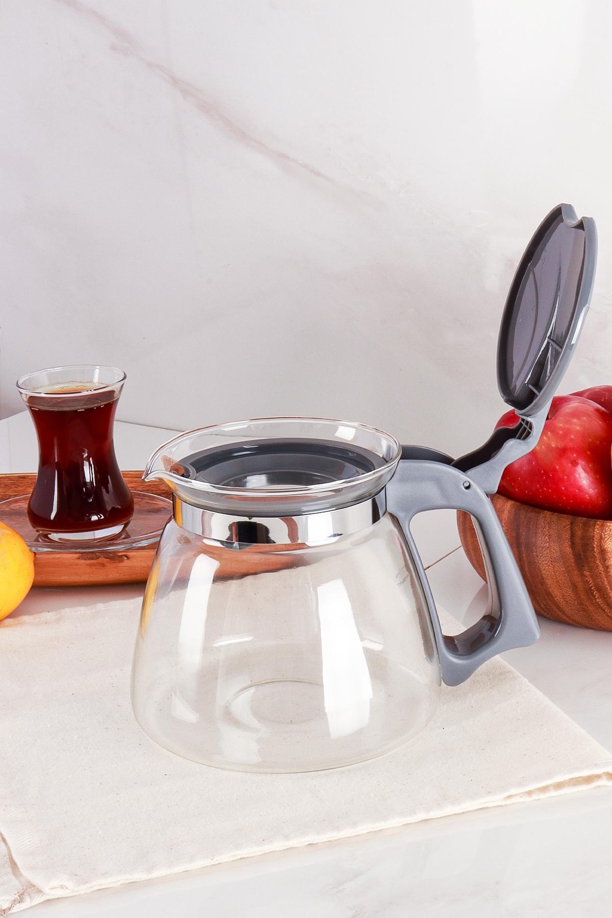 Gri Süzgeçli Cam Demlik 1100 ml