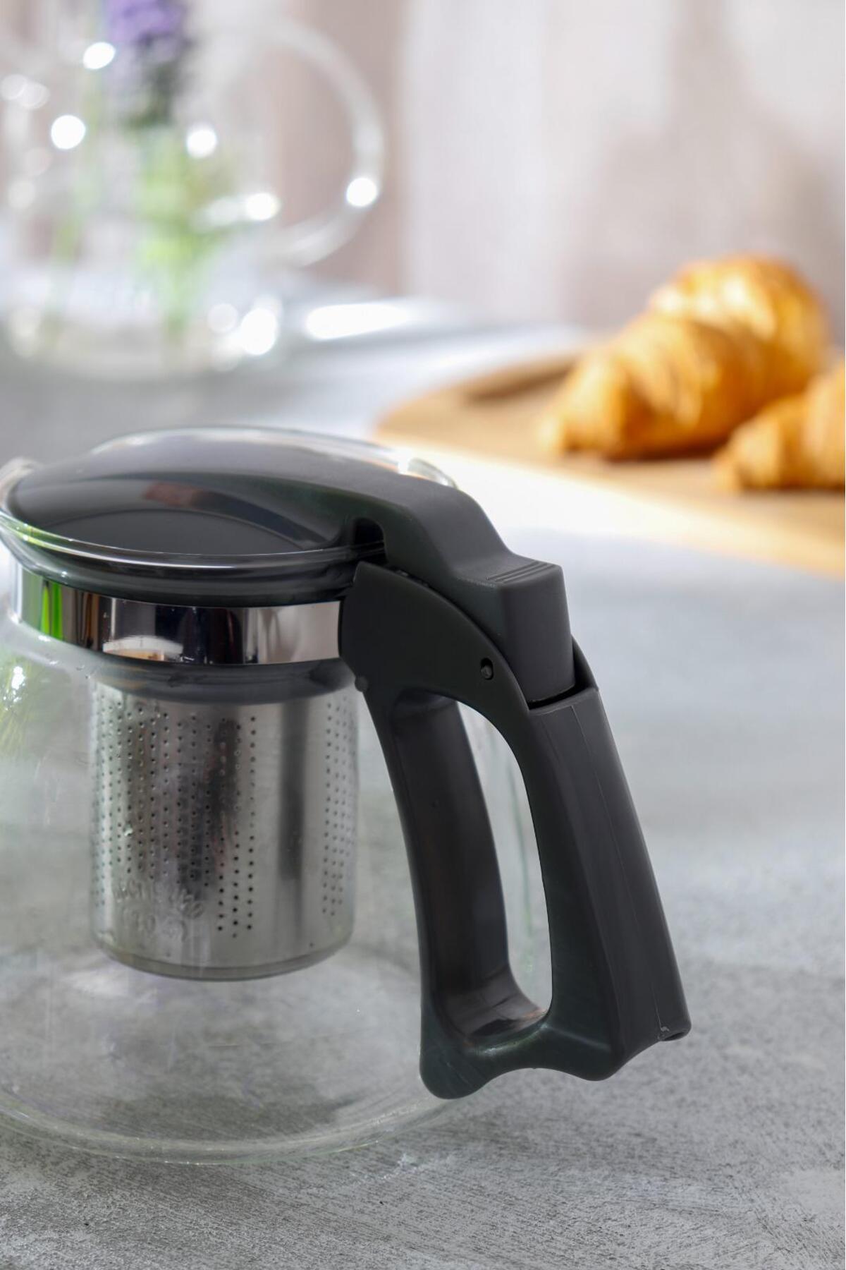 Gri Süzgeçli Cam Demlik 1100 ml
