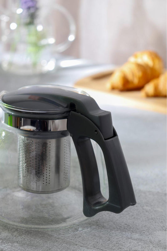 Gri Süzgeçli Cam Demlik 1100 ml
