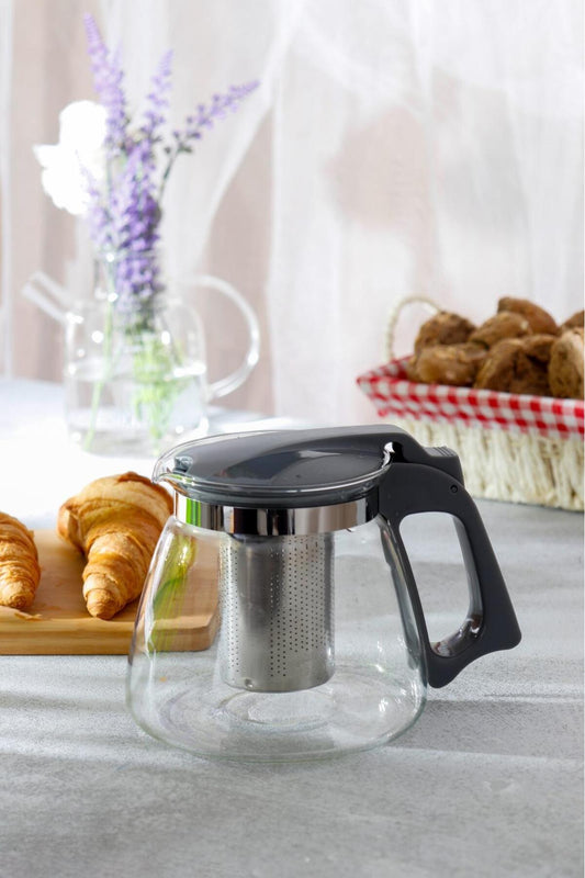 Gri Süzgeçli Cam Demlik 1100 ml