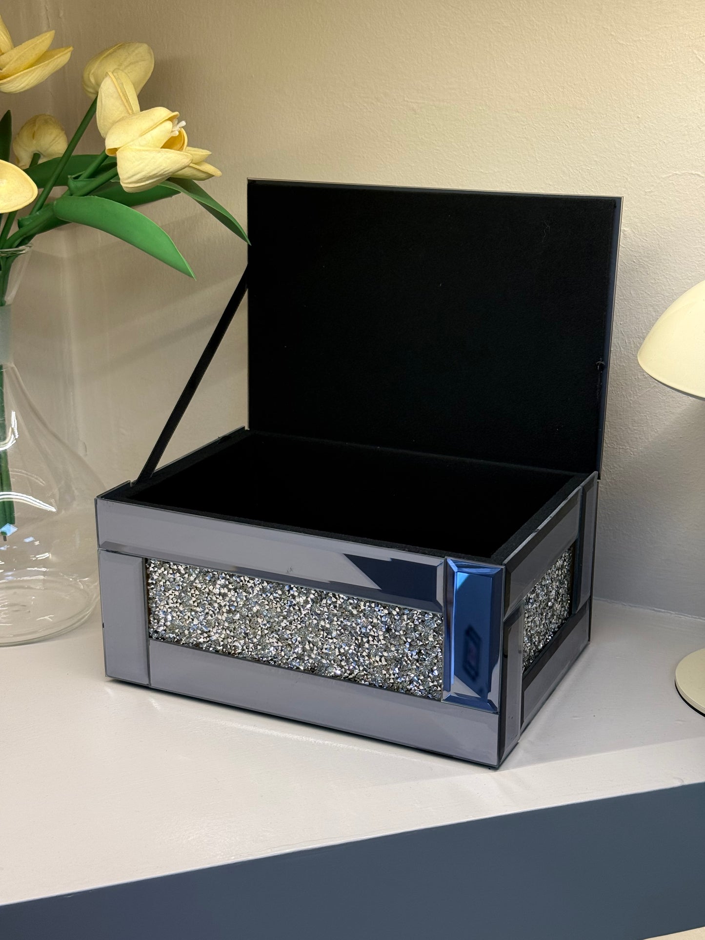 Diamond Aynalı Kristal Detaylı Takı Kutusu Füme KOD:2071