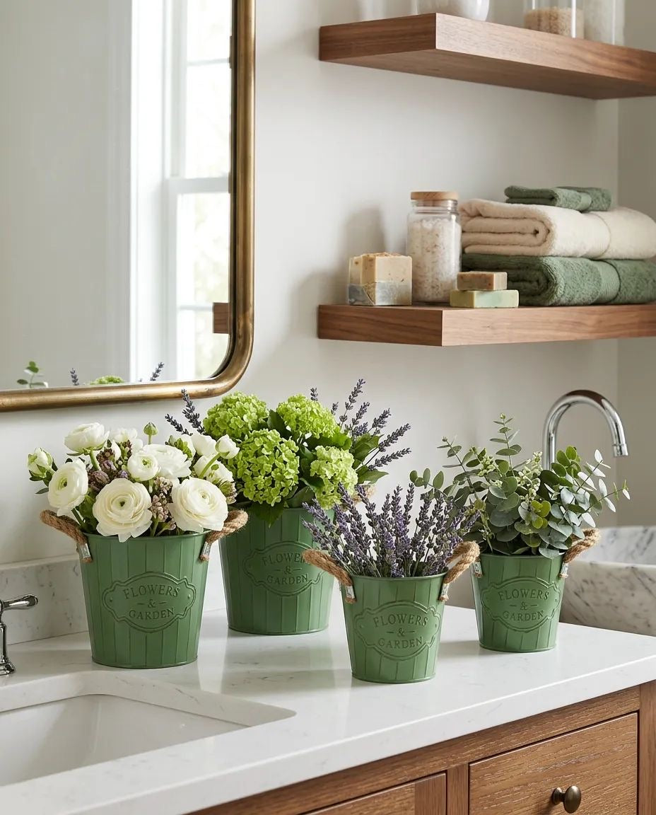 Flowers and Garden 4 Boy Metal Hasır Kulplu Saksı Yeşil KOD:5791-92-93-94