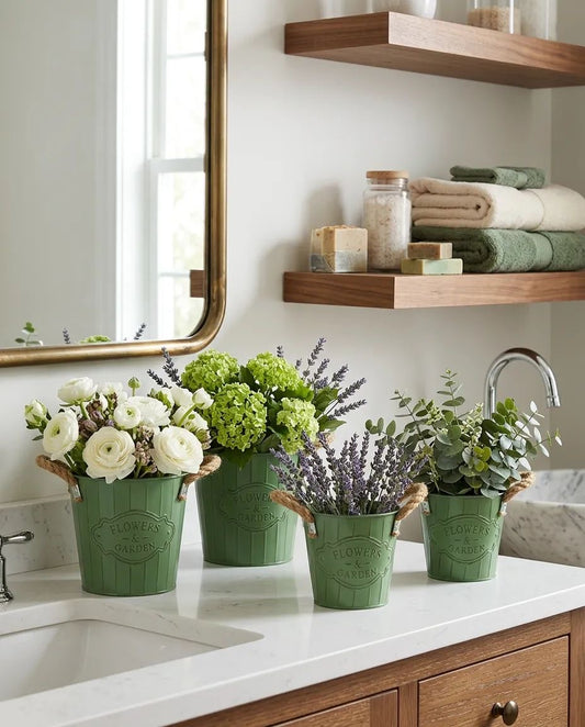 Flowers and Garden 4 Boy Metal Hasır Kulplu Saksı Yeşil KOD:5791-92-93-94