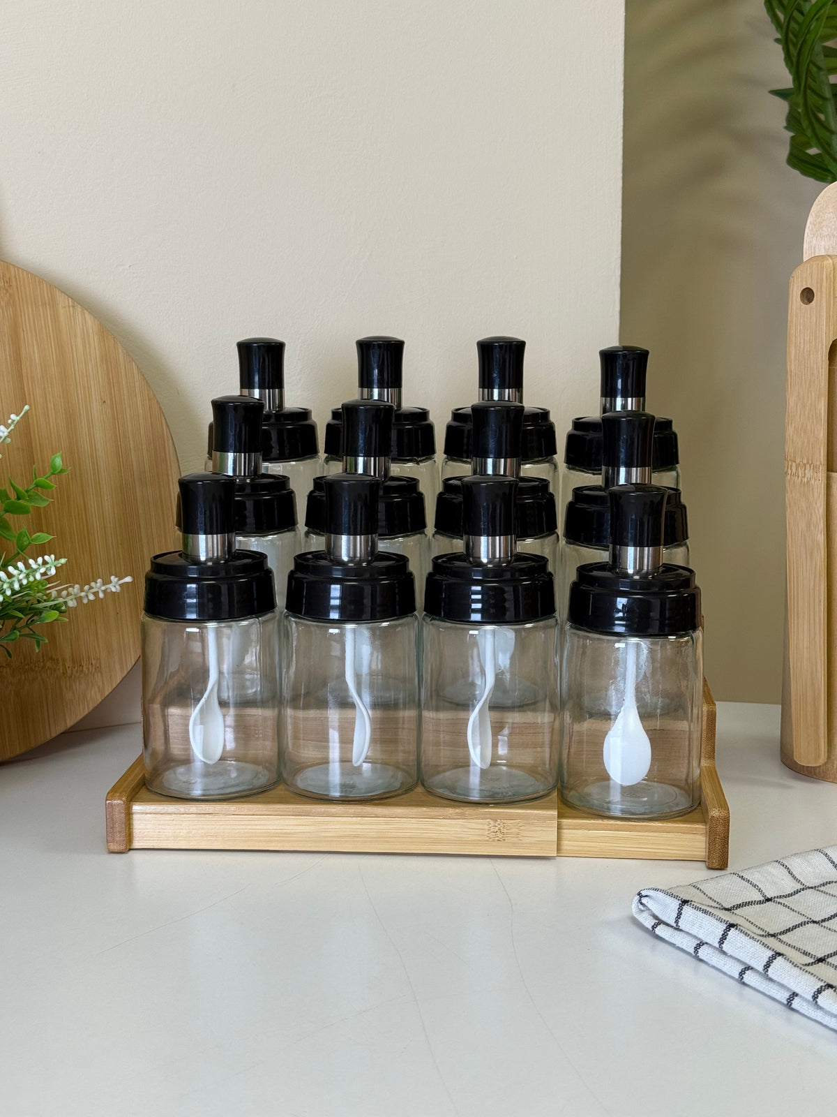 Cambu Bambu Standlı 12 Li Cam Baharatlık Seti KOD:9668