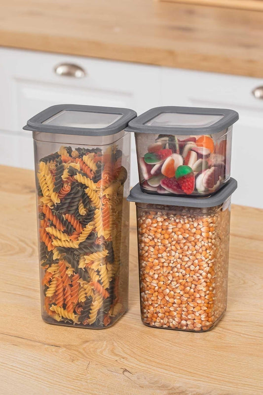 12'li Vakumlu Silikon Kapaklı Kare Baharat Saklama Kabı Seti - 12x(0.65 LİTRE) Antra
