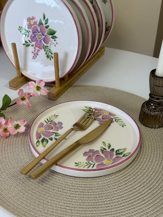 Tokyo Pembe Çiçekli Pasta Tabağı Seti 6 Adet KOD:0019