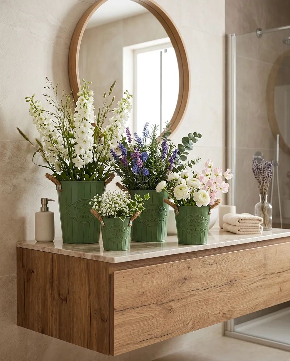 Flowers and Garden 4 Boy Metal Hasır Kulplu Saksı Yeşil KOD:5791-92-93-94