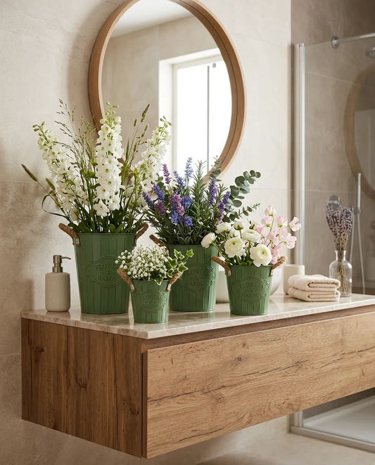 Flowers and Garden 4 Boy Metal Hasır Kulplu Saksı Yeşil KOD:5791-92-93-94