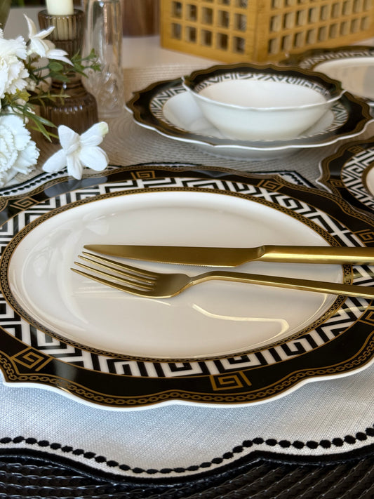 Black-White 24 Parça Porselen Yemek Takımı 6 Kişilik KOD:2349