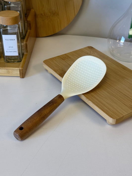 Cook Akasya Ağacı Tutmalı Silikon Pilav Kaşığı Krem KOD:10957