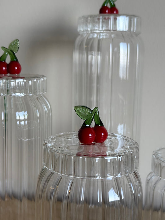 Strawberry Çizgili Borosilikat Cam Kavanoz Seti 4 Boy KOD:11341-42-43-44