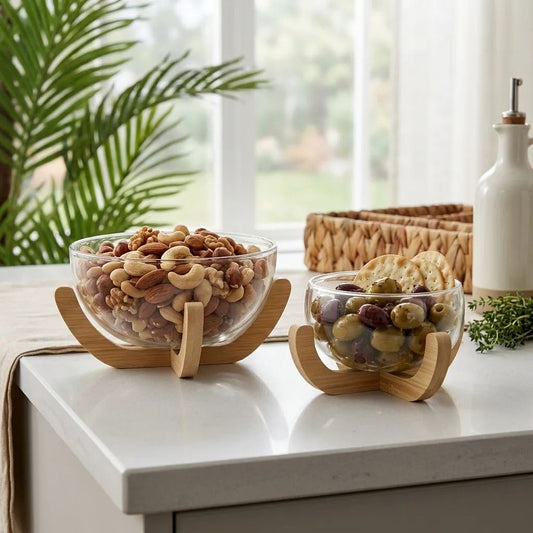 Grace Bambu Standlı Çift Cidarlı Yuvarlak Kase Set 2 Li KOD:90235-36