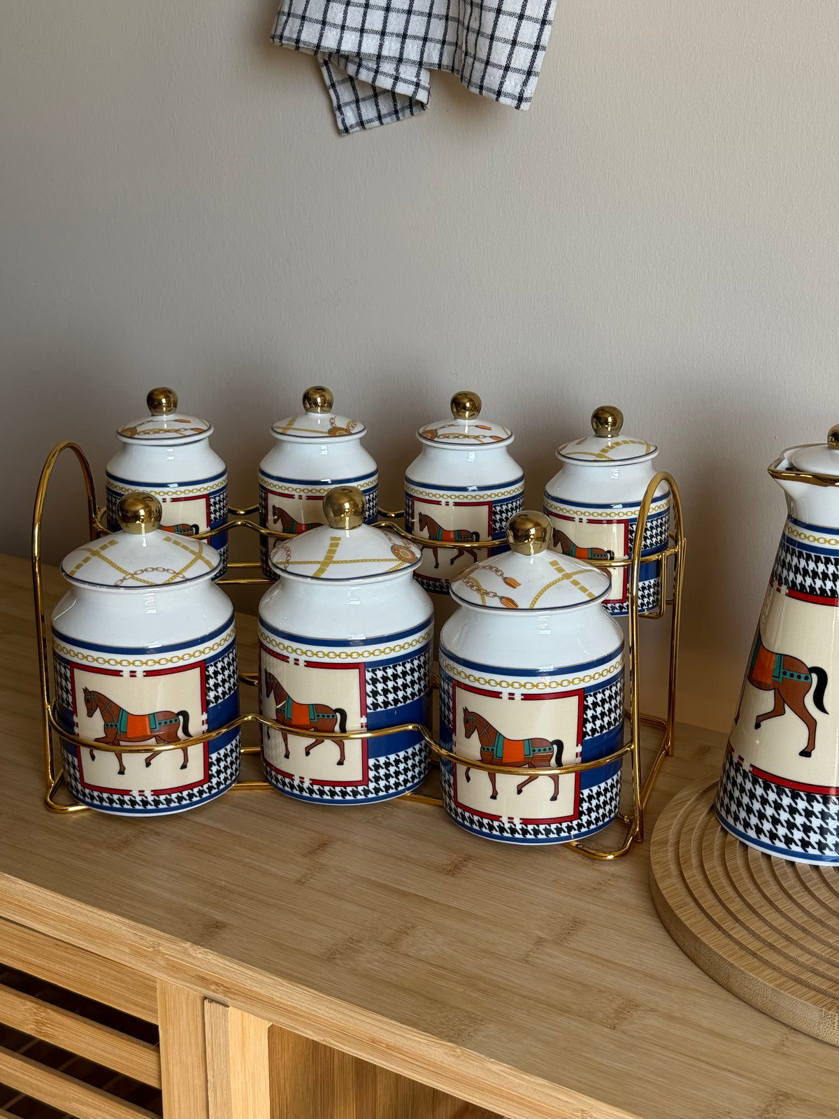 Caballo 8 Parça Standlı Porselen Baharatlık Seti Mavi KOD:6893
