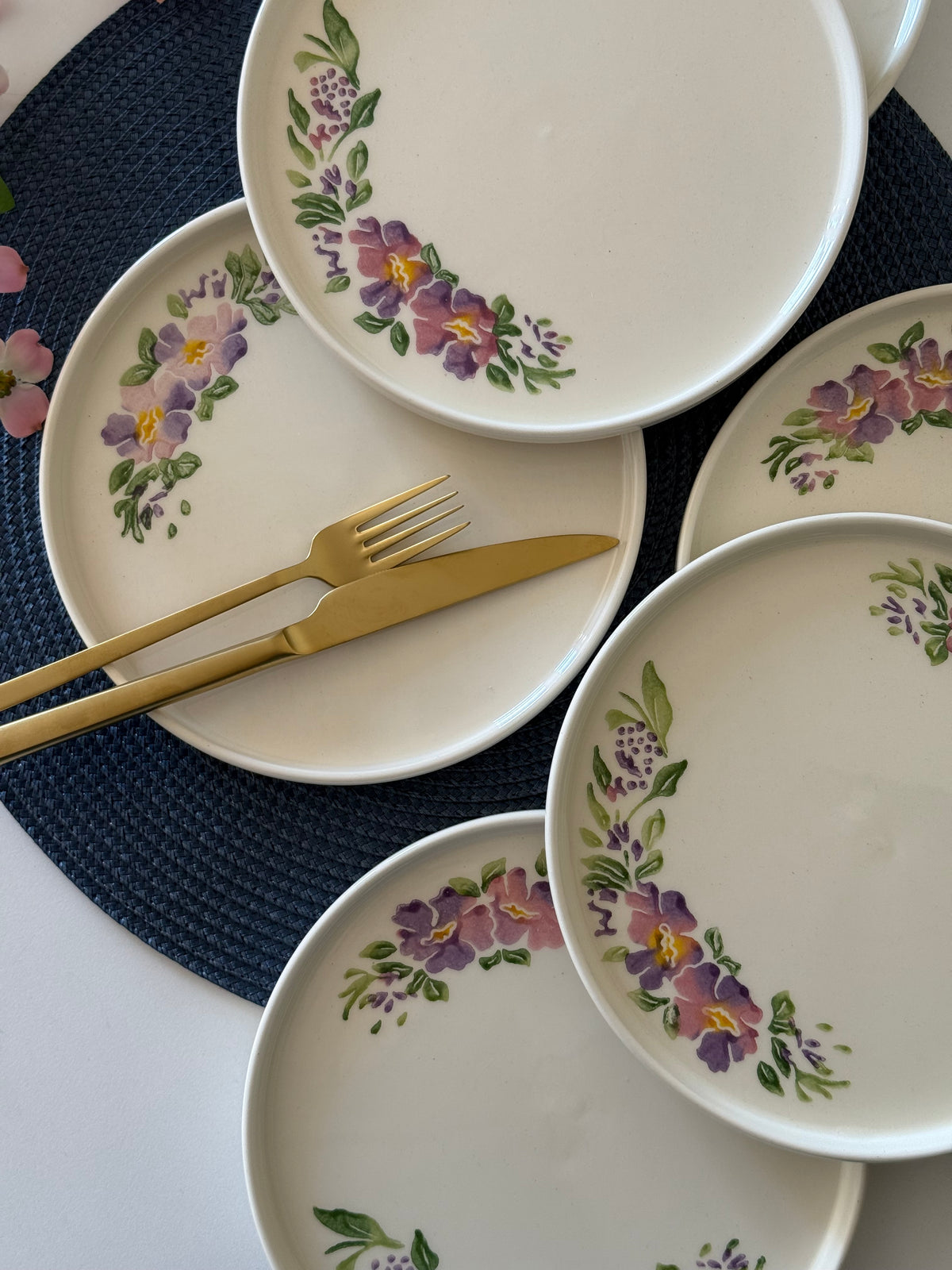 Tokyo Lila Çiçekli Pasta Tabağı Seti 6 Adet KOD:0023