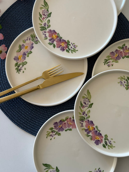 Tokyo Lila Çiçekli Pasta Tabağı Seti 6 Adet KOD:0023