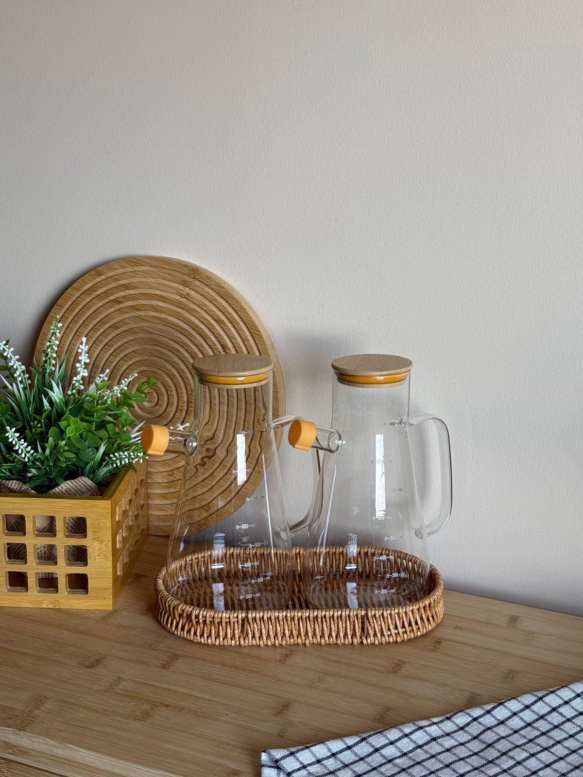 Vadi Oval Rattan Standlı İkili Yağdanlık Seti 900 ml KOD: