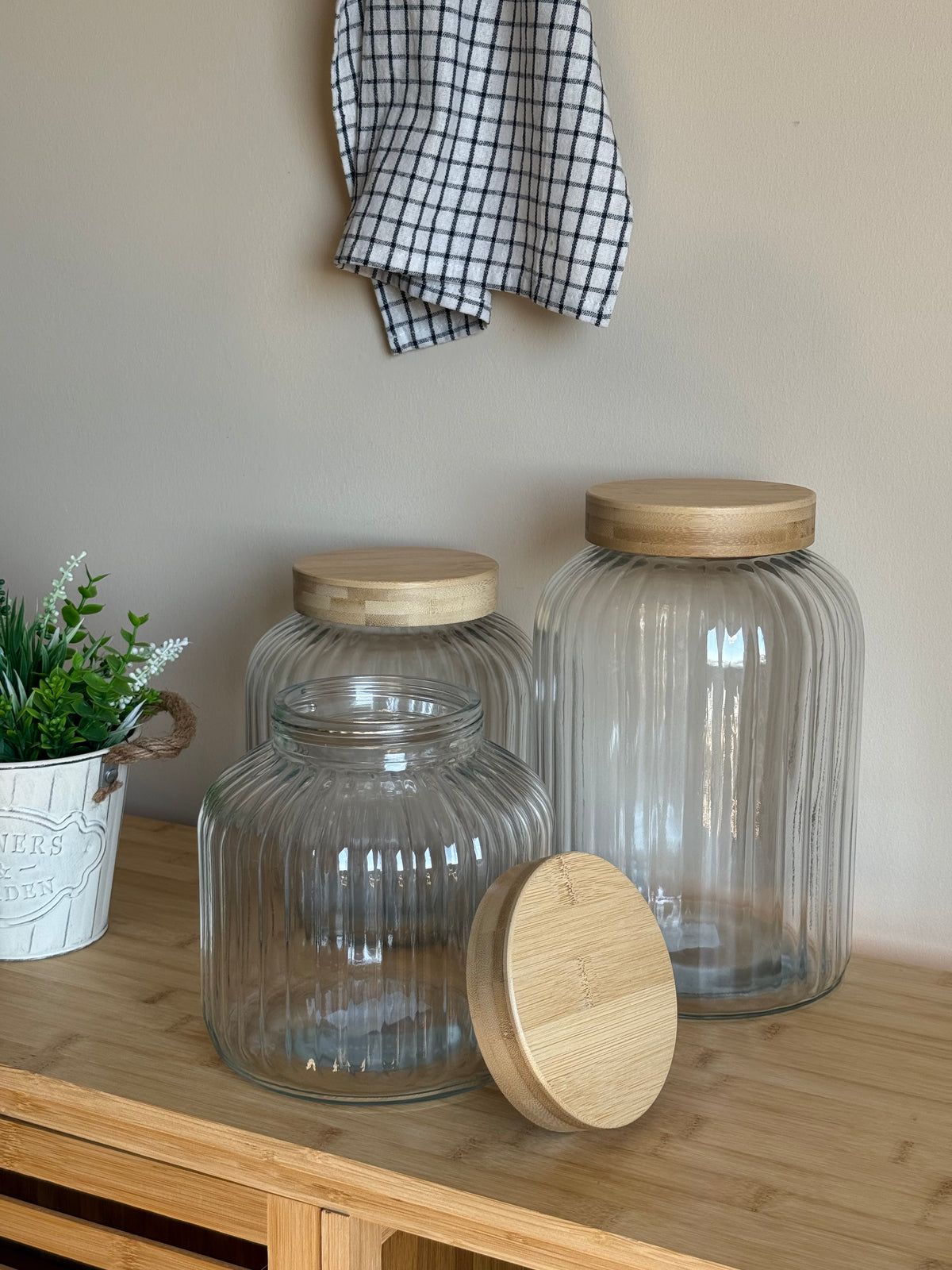 Gracy Bambu Kapaklı  Cam Erzak Seti 3 Boy  KOD:3863-64-65