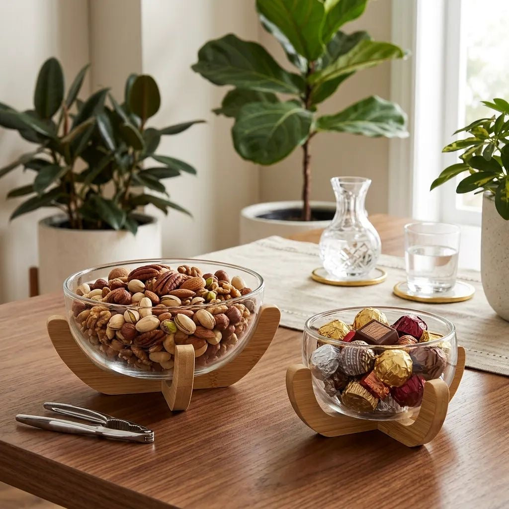 Grace Bambu Standlı Çift Cidarlı Yuvarlak Kase Set 2 Li KOD:90235-36