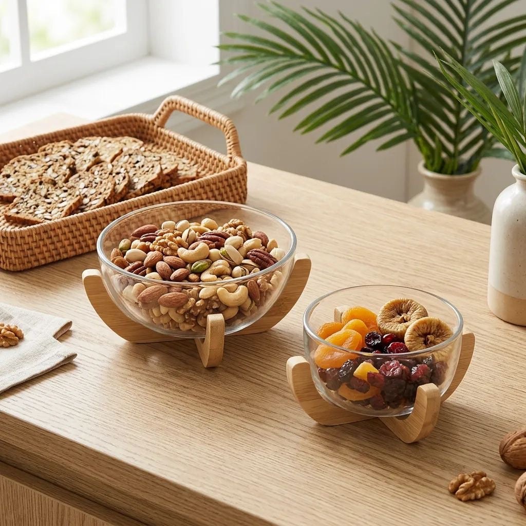 Grace Bambu Standlı Çift Cidarlı Yuvarlak Kase Set 2 Li KOD:90235-36