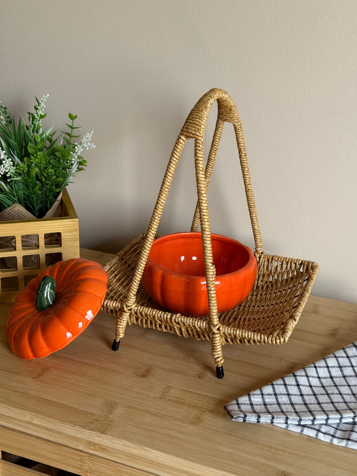 Alexy Rattan Standlı Kabak Sunumluk Seti Naturel KOD:51214