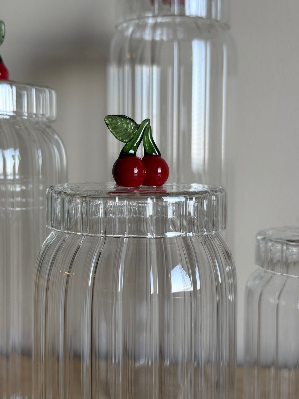 Strawberry Çizgili Borosilikat Cam Kavanoz Seti 4 Boy KOD:11341-42-43-44
