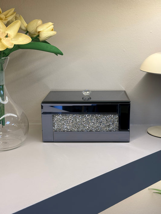 Diamond Aynalı Kristal Detaylı Takı Kutusu Füme KOD:2071