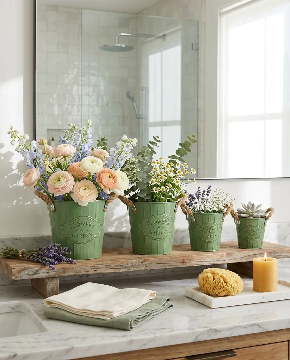 Flowers and Garden 4 Boy Metal Hasır Kulplu Saksı Yeşil KOD:5791-92-93-94