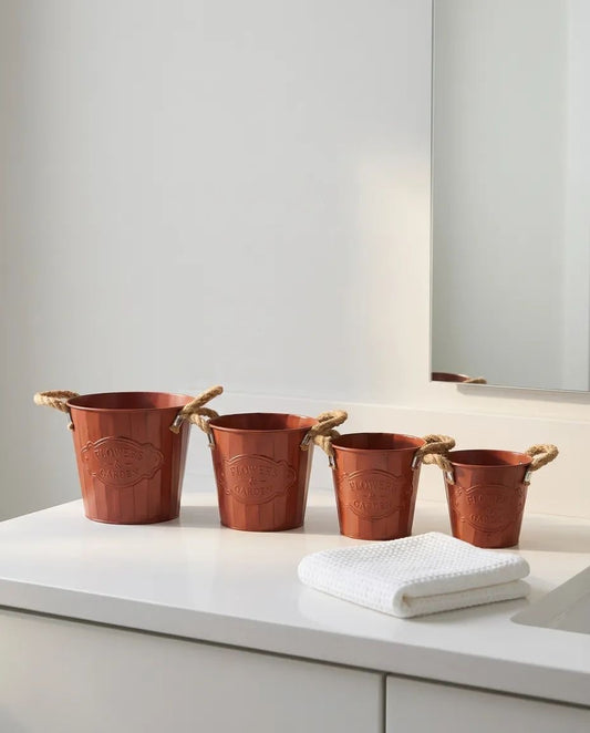 Flowers and Garden 4 Boy Metal Hasır Kulplu Saksı Kırmızı KOD:5791-92-93-94