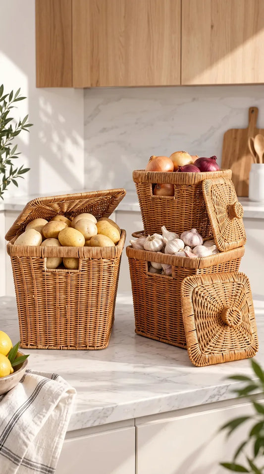 Linda Kare 3 Boy Rattan Patates Soğanlık Seti KOD: