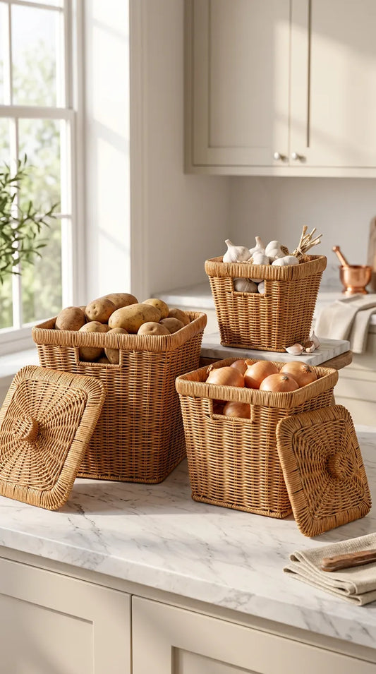 Linda Kare 3 Boy Rattan Patates Soğanlık Seti KOD: