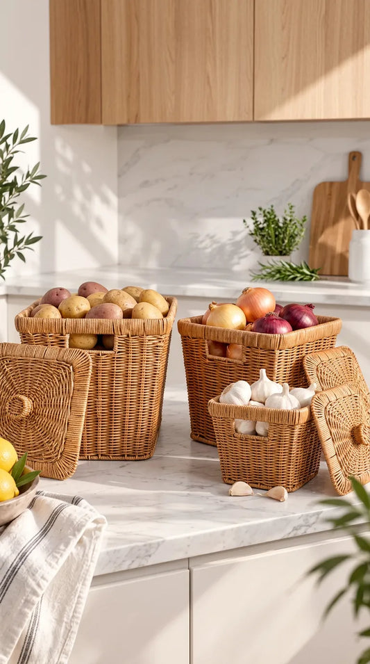 Linda Kare 3 Boy Rattan Patates Soğanlık Seti KOD: