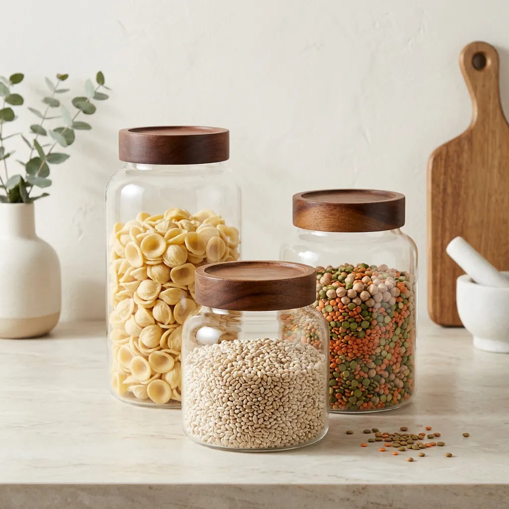 Elena Akasya Ağacı Kapaklı Cam Kavanoz Seti