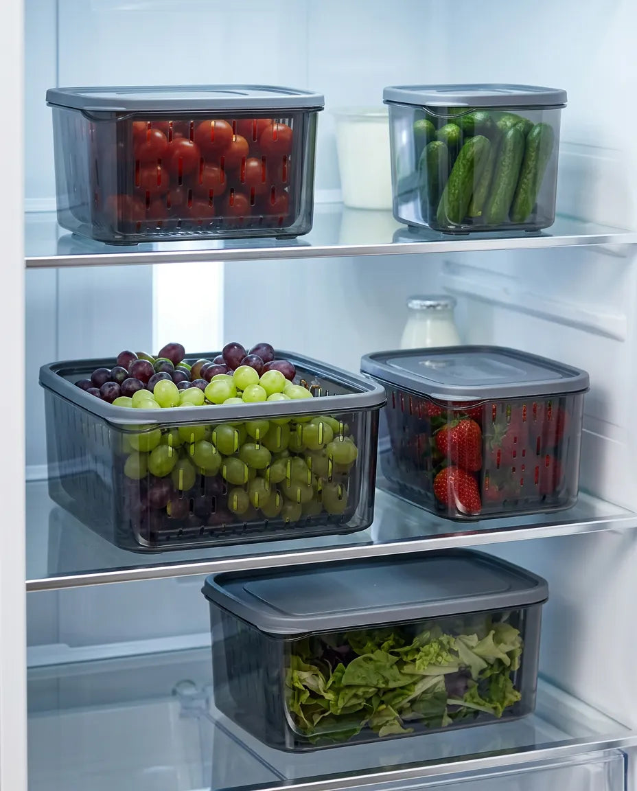15 Parça Fresh Antrasit Süzgeçli Buzdolabı Saklama Seti
