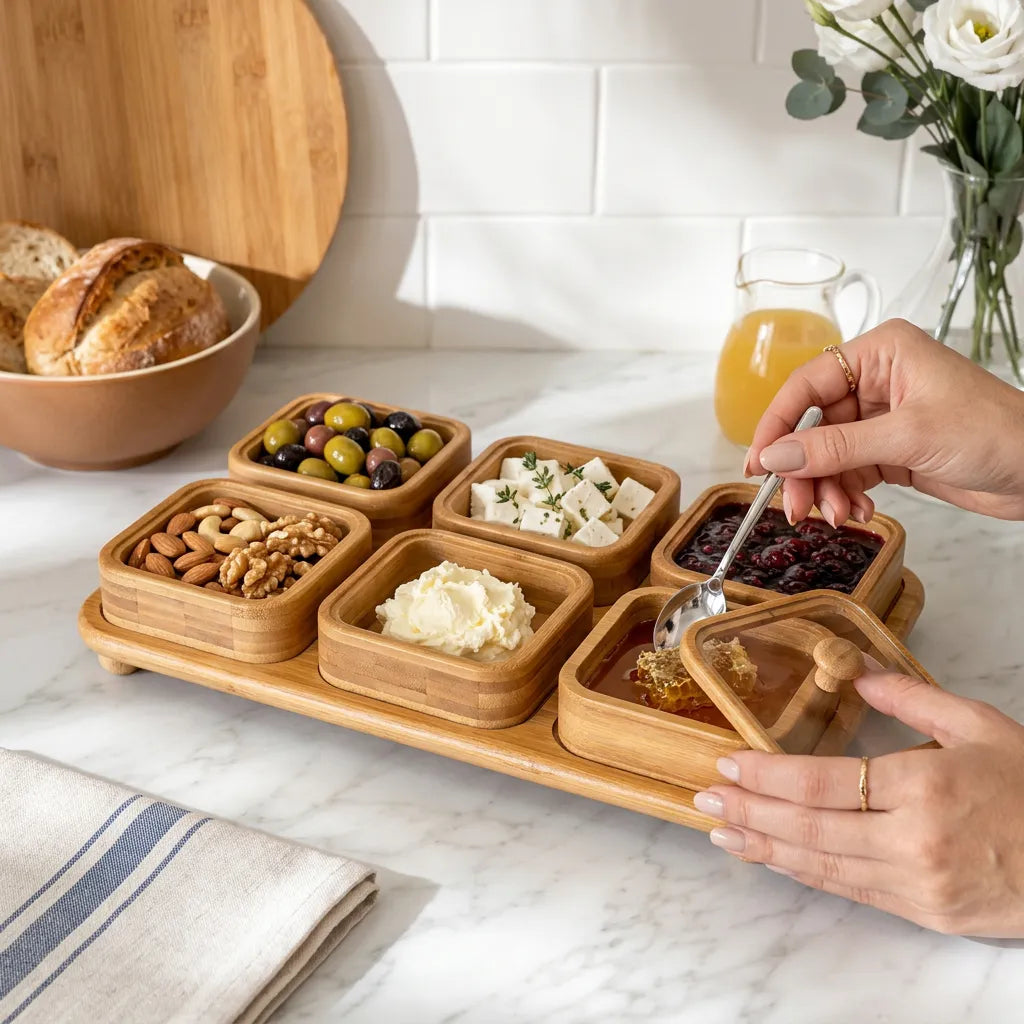 Boho Bambu Standlı Kare Kavaltılık KOD:30450