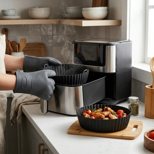 2 Adet Silikon Air Fryer Pişirme Kabı Ithal - Tüm Cihazlara Uyumlu - Siyah