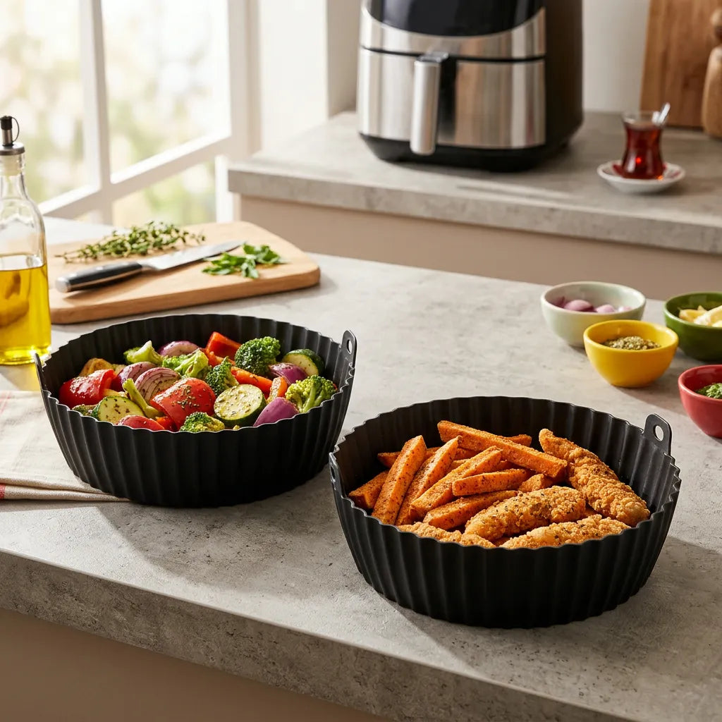 2 Adet Silikon Air Fryer Pişirme Kabı Ithal - Tüm Cihazlara Uyumlu - Siyah